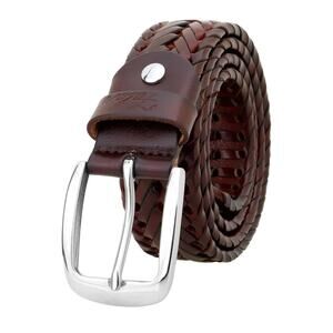 Men's Leather Braided Belt Stainless Steel Buckle 35mm 9011